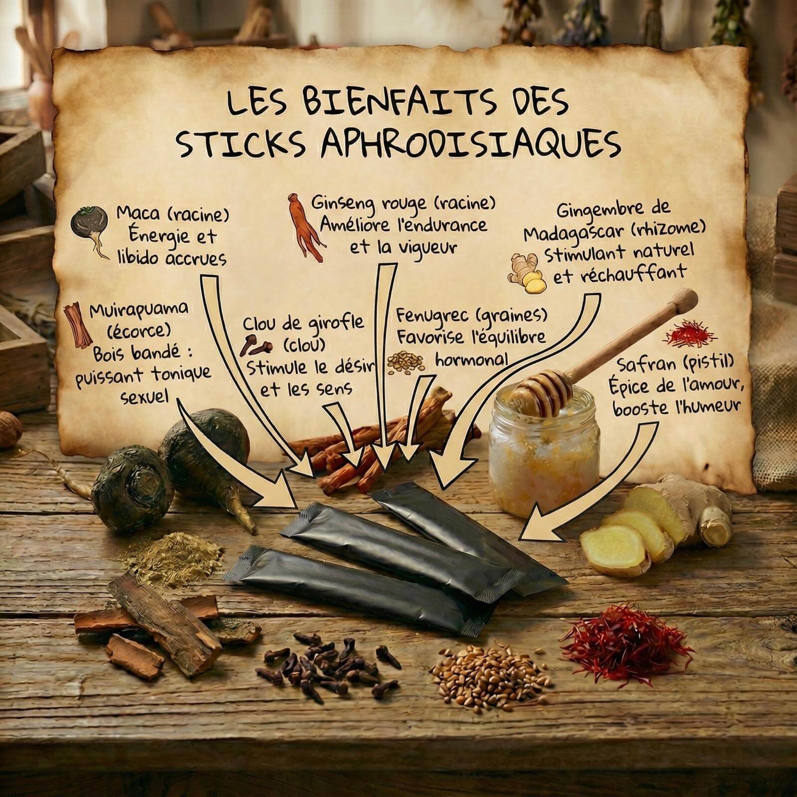 Miel Aphrodisiaque 100% naturel - 3 Sticks (Emballage discret) – Image 2